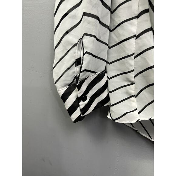Charming Charlie Top Womens size small black white sheer blouse Striped Wrap - Picture 5 of 6